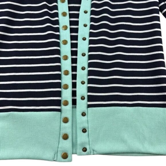 Coco & Main Cardigan Sweater Size L Blue White Aqua Striped Lightweight - Picture 5 of 7